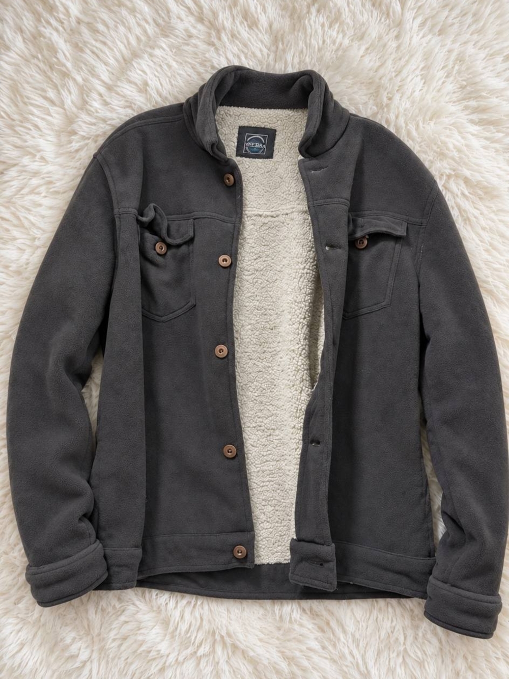 Vintage Charcoal Jacket with Cream Sherpa Lining